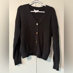 Time and Tru Black Cardigan Sweater V-Neck Ribbed Knit